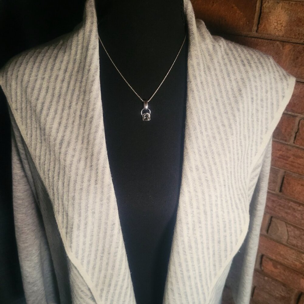 NWOT!! Dolce Stella Wool Blend Open Front Hooded Cardigan Gray/White - Size M - Picture 3 of 11